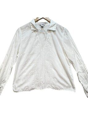 Abercrombie & Fitch Women's Embroidered V-Neck Blouse Long Sleeve Size L White